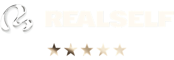 RealSelf logo with four stars rating.